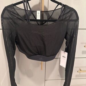 ALO Yoga Black Fitted Crop Blouse